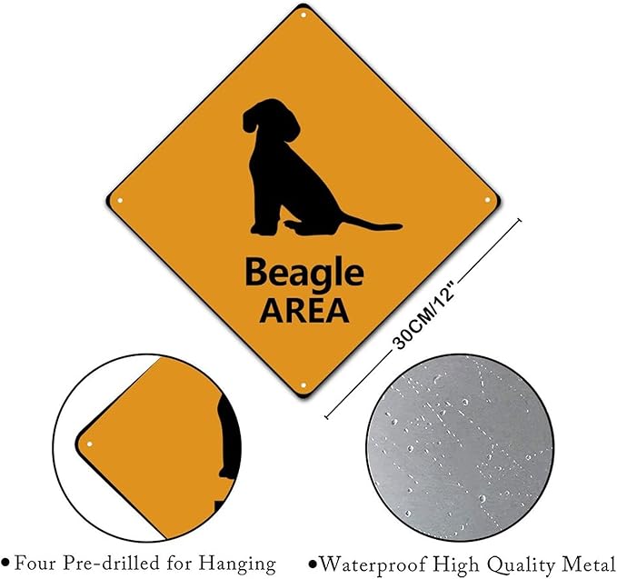 Beagle Crossing Sign Caution BeagleDog Xing Sign Street Sign Wildlife Novelty Road Fence Wall Decor Warning Metal Tin Sign For Indoor Outdoor 12x12in