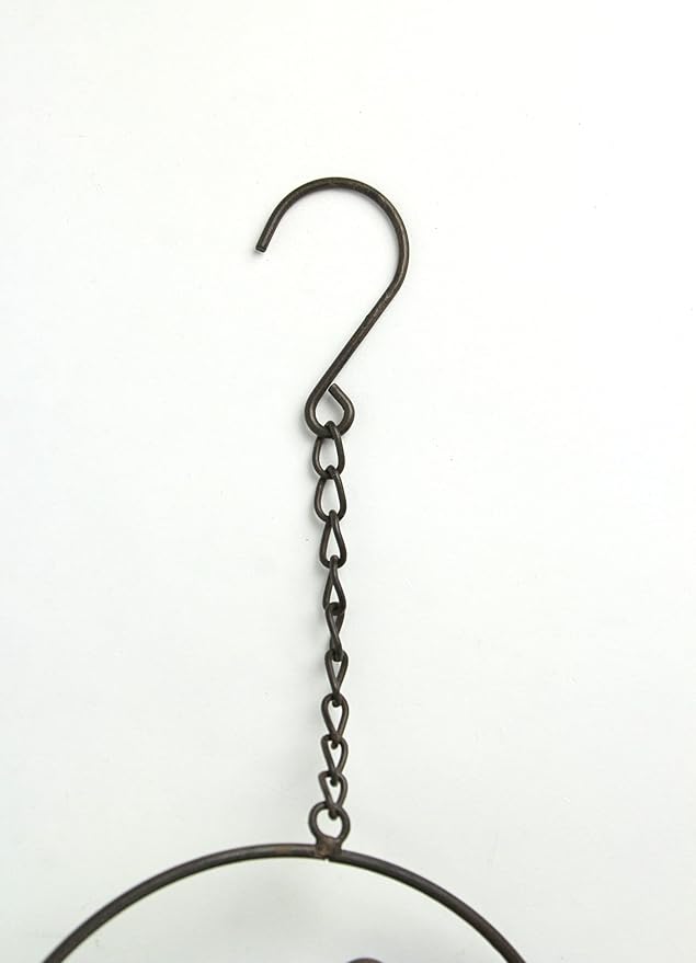 Mayrich 65 Inch Dark Brown Bird Bowl Metal Rain Chain Decorative Patio Accent Garden Art, One Size