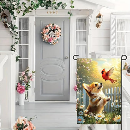 Spring Summer Garden Flags 12x18 Double Sided, Small Burlap Seasonal Cardinal Floral Corgi Dog Garden Flag Spring Summer Outdoor Yard Decorations for Outside Lawn Decor