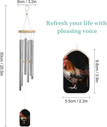 Wind Chimes for Outside,Animal Cockerel Printed Cute Aluminium Windchimes Outdoors,Soothing Melodic Memorial Wind Chime for House Porch Patio Garden Balcony Decor