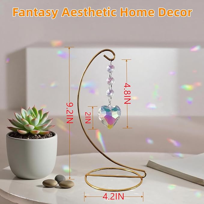 Sun Catcher Crystal Prisms,Hanging Suncatchers with Glass Prism,Birthday for Women,Mom,Wife,Rainbow Maker Ornaments with Stand for Windows Garden Home Decor
