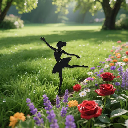 WADORN Dancing Lady Decorative Silhouette Garden Stakes, Metal Dancing Theme Stakes Statues Ornaments Lovers Gifts Yard Art Black Silhouette Yard Outside Decor for Backyard Patio, 14.1x8.7 Inch