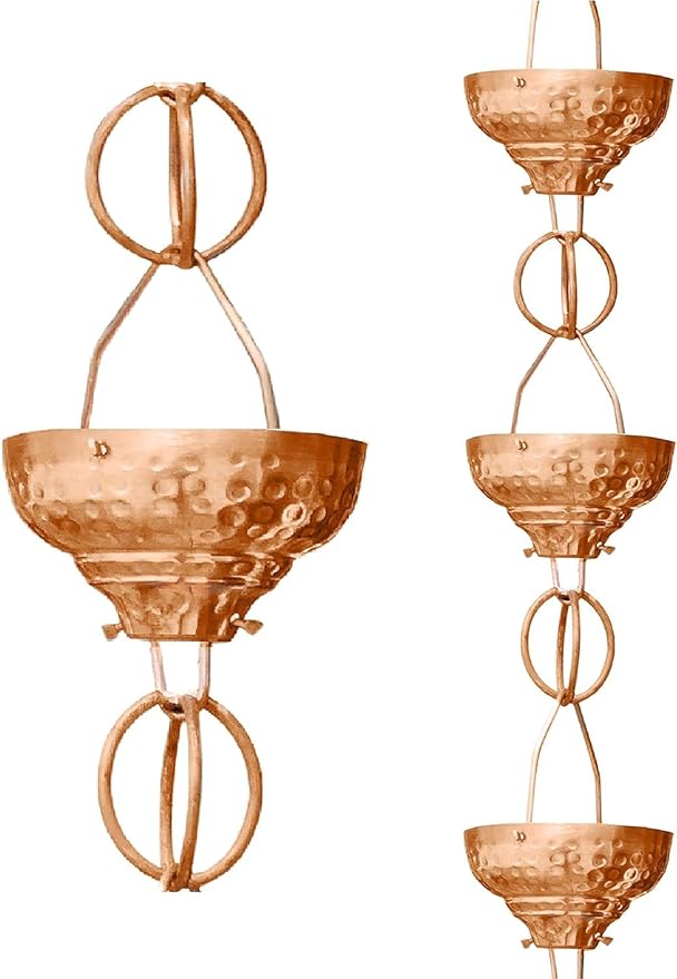 Monarch Rain Chains Pure Copper Eastern Cups Rain Chains for Gutters – 8.5 ft Decorative Rainchain Outdoor Durable Heavy Duty Gutter Chain Downspout Replacement, Modern Rainchains for Outside