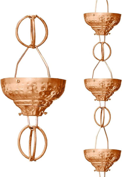 Monarch Rain Chains Pure Copper Eastern Cups Rain Chains for Gutters – 8.5 ft Decorative Rainchain Outdoor Durable Heavy Duty Gutter Chain Downspout Replacement, Modern Rainchains for Outside