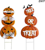 2Pack Glow in The Dark Halloween/Thanksgiving Garden Stakes – Stacked Pumpkin Design, Outdoor Halloween Yard Decorations, Light Up Pathway Markers for Spooky Night