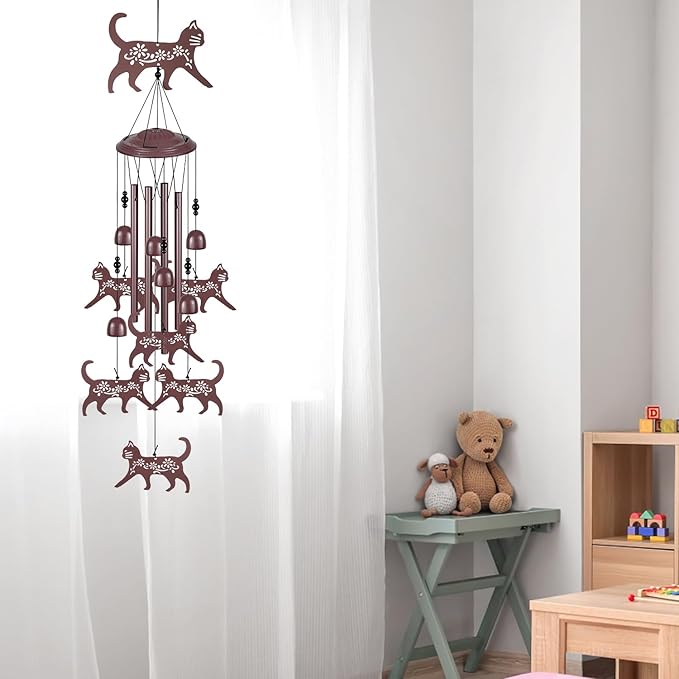 Coffee Color Cat Wind Chimes - Gifts for Mom, Home, Garden, Balconies, Rooms, Patio, Indoor, Outdoor Decoration - Memorial Chimes, Wind Catcher, Outside Bells Decor