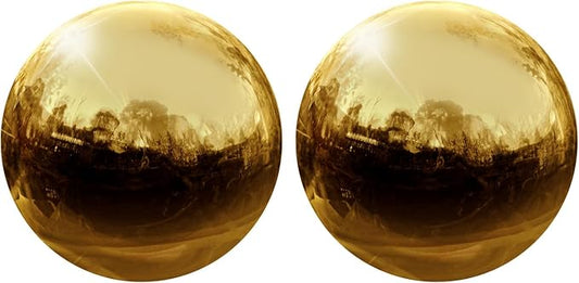uxcell 2 Pcs Gazing Globe Decor Ball 2.5 Inch 63mm Reflective Garden Sphere Hollow Ball, Seamless Stainless Steel Gazing Ball, Smooth Mirror Globe for Garden Home Decor, Gold Tone