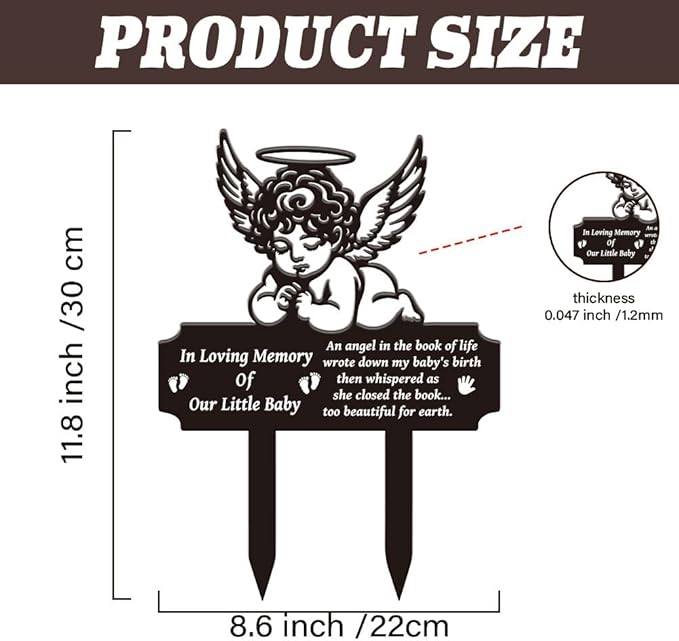 SUPERDANT Baby Memory Memorial Gravestone Decorations for Cemetery Grave Markers Angle Baby Metal Garden Stake Graves Cemetery Decor Outdoor Plaque Ornament Graveyard Decorative Memoriam Art Gifts
