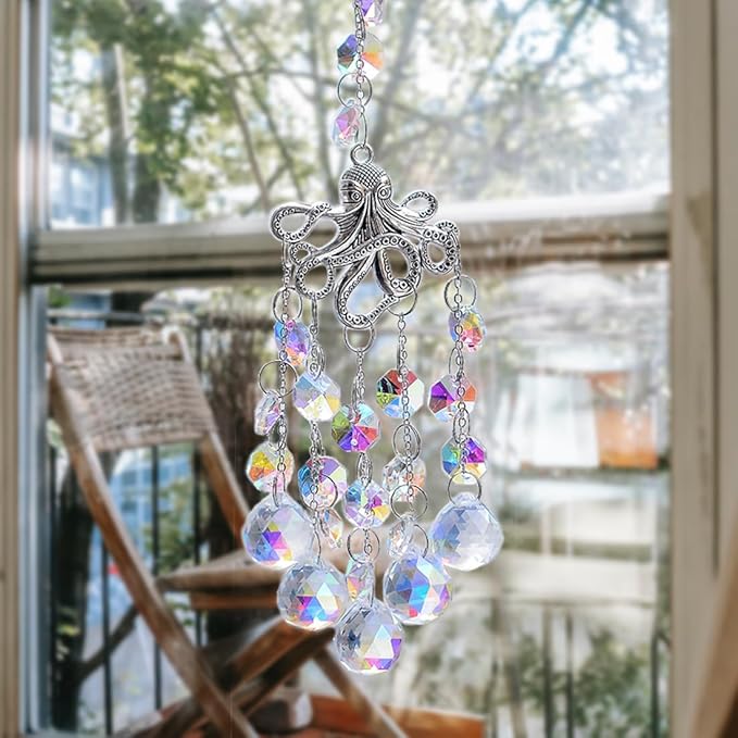 SUNCATCHER with Crystals, Octopus Suncatchers for Window AB Chandelier Beads Crystal prisms, Sun Catcher Gifts for Any Occasion as a Present