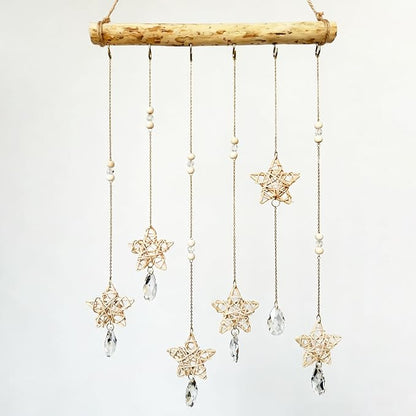 Sun Catcher Indoor Window Rattan Stars and Crystal Suncatcher for Windows Hanging Boho Home Wall Whimsical Decor
