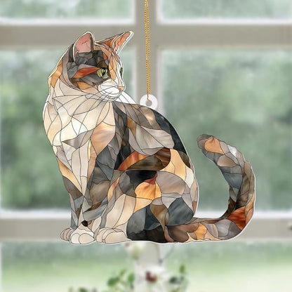 Stained Glass Cat Ornament – 2025 Christmas Tree Decoration, Handmade Animal Suncatcher for Window, for Cat Lovers & Unique Home Décor (Sun-05)