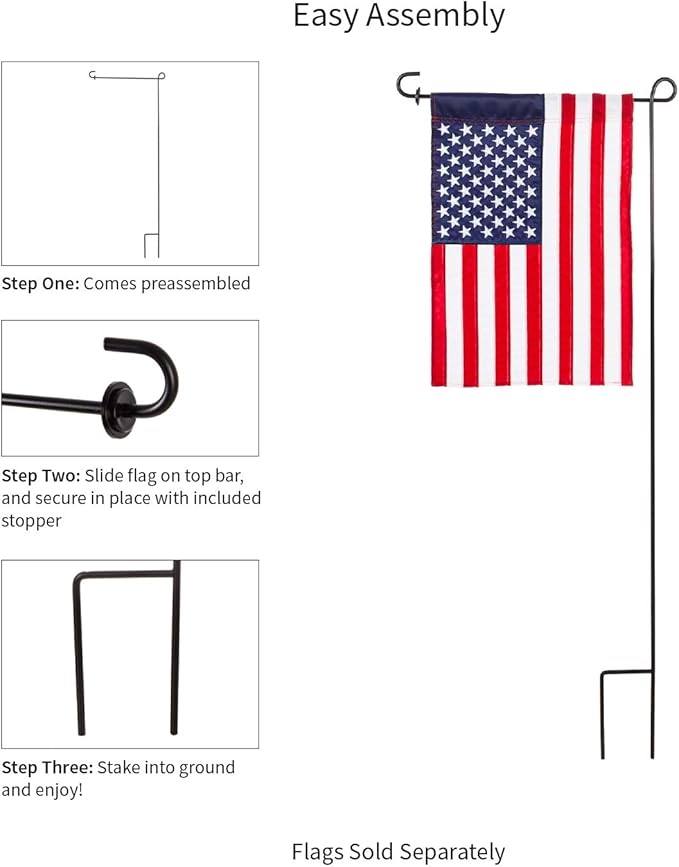 Evergreen Flag Black Iron Cemetery Garden Flag Stand - 15”W x 28”H