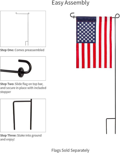 Evergreen Flag Black Iron Cemetery Garden Flag Stand - 15”W x 28”H