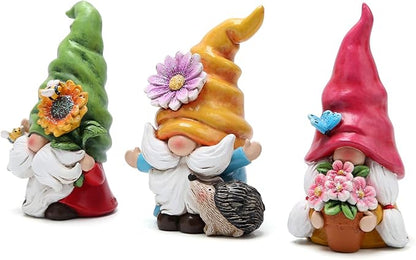 Hodao Set of 3 Spring Gnome Decorations Flower Gnomes Ornaments Decor Summer Outdoor Figurines Spring Elves for Porch, Garden Yard, Flower Bed Garden Gifts for Women, Mom