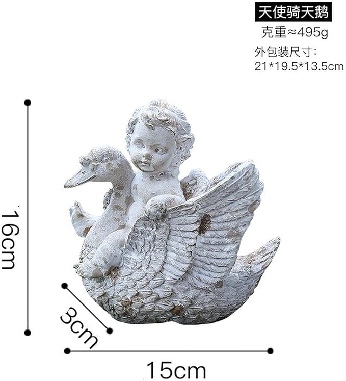 Angel Riding A Swan Garden Statue Decorative Figurine Resin Outdoor Statue Yard Art Decor for Porch Backyard Pond Decoration