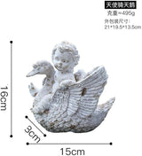 Angel Riding A Swan Garden Statue Decorative Figurine Resin Outdoor Statue Yard Art Decor for Porch Backyard Pond Decoration
