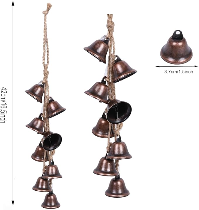 2 Pieces Witch Bells for Door Knob for Protection Hanger Wind Chimes with 8 Vintage Bells Witchcraft Decorative Hanging Bell for Boho Home Room Decor (Red)