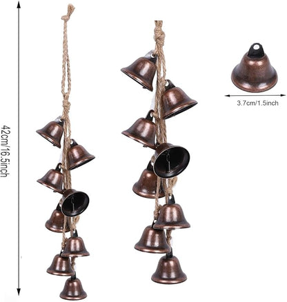 2 Pieces Witch Bells for Door Knob for Protection Hanger Wind Chimes with 8 Vintage Bells Witchcraft Decorative Hanging Bell for Boho Home Room Decor (Red)
