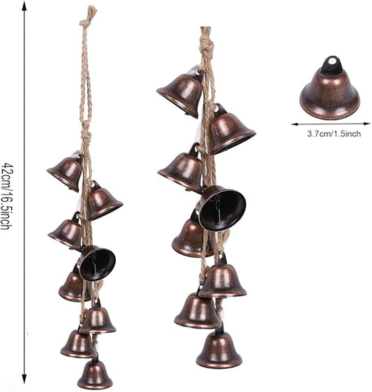 2 Pieces Witch Bells for Door Knob for Protection Hanger Wind Chimes with 8 Vintage Bells Witchcraft Decorative Hanging Bell for Boho Home Room Decor (Red)