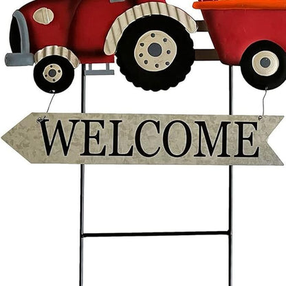 Metal Rustic Interchangeable Truck Yard Stakes with Seasonal Signs Decor for 4th of July Fall Harvest Christmas Winter Holidays Decoration-Set of 4