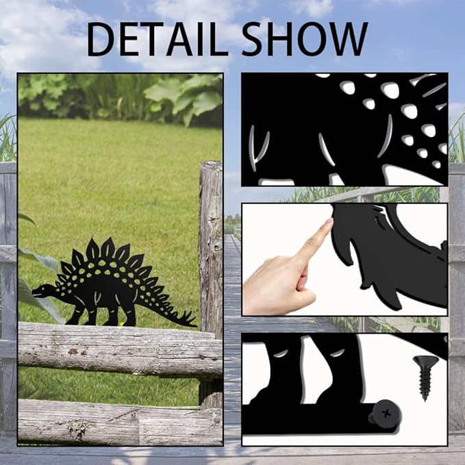 WADORN Stegosaurus Decorative Silhouette Garden Stakes, Metal Dinosaurs Theme Stakes Statues Ornaments Lovers Gifts Yard Art Black Silhouette Yard Outside Decor for Backyard Patio, 6.5x11Inch