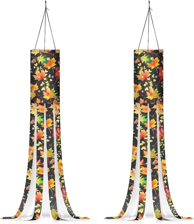 Autumn Maple Leaf Windsock 2 PC Durable Machine Washable Outdoor Hanging Flag for Home Yard Garden Lawn Patio Party Fall Thanksgiving Holiday Decoration