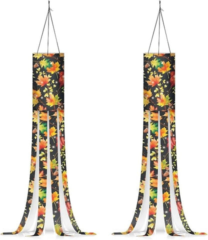 Autumn Maple Leaf Windsock 2 PC Durable Machine Washable Outdoor Hanging Flag for Home Yard Garden Lawn Patio Party Fall Thanksgiving Holiday Decoration