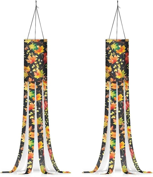 Autumn Maple Leaf Windsock 2 PC Durable Machine Washable Outdoor Hanging Flag for Home Yard Garden Lawn Patio Party Fall Thanksgiving Holiday Decoration