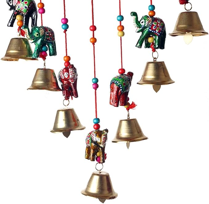 Colorful Elephant Windchaims Windchimes Jhoomar Hanging for Home Door, Wall, Temple, Bedroom , Decorative Accessories for Party, Christmas Decor , Wedding, Christmas Festivities Gift Size:- 20 Inch