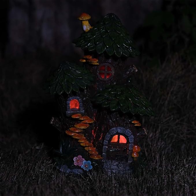 Zayton Garden Treehouse Outdoor Statues Yard Resin Decoration Gift Handmade Housewarming Gift for Patio Yard Lawn Waterproof Cracking