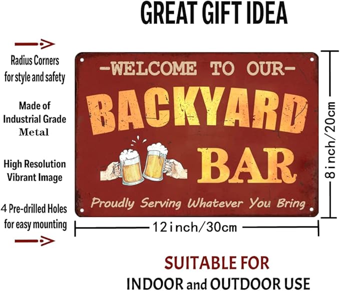 Funny Bar Signs And Decor Outdoor Patio Sign Pool Deck Decor Accessories Man Cave Decorations Welcome To Our Backyard Bar Metal Tin Signs 8x12 Inch