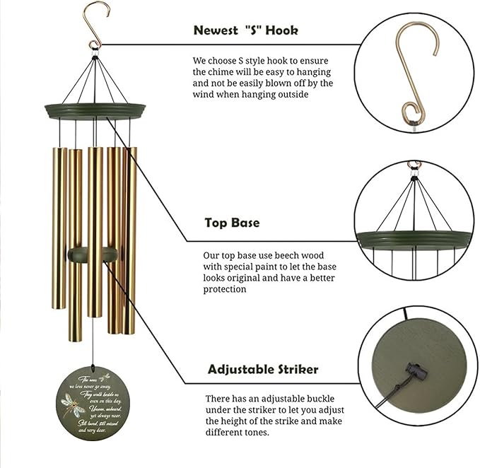 Personalized Wind Chime Outdoor Deep Tone, Large Bereavement Memorial Wind Chimes, Outdoor Mourning Wind Chimes, Gifts for Mothers, Garden Home Patio Hanging Decorations, Product in USA