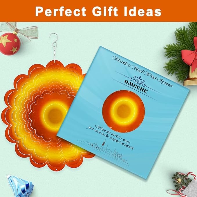 Sun Wind Spinner Outdoor Decor, Yellow Orange Sunflower 12 Inch 3D Wind Sculpture for Garden Patio Yard Hanging, Ideal Gifts for Mom Women