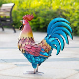 Kircust Metal Rooster Garden Ornament, Multi-Color Outdoor Yard Art Chicken Statue for Home Patio Lawn Backyard Farmhouse Kitchen