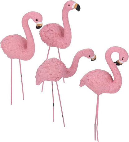 4 Pcs Pink Flamingo Garden Statues, Fine Detailed Resin Flamingo Yard Decor with Iron Feet for Lawn Patio Decorations