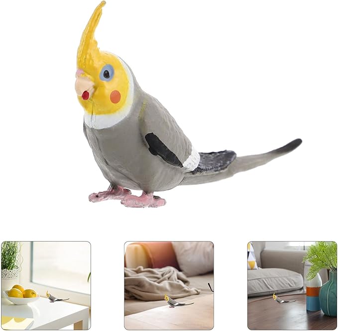 Totority Realistic Cockatiel Ornament 3.74In Solid Bird Figurine Lifelike Parrot Model for Home Office Outdoor Decor Wildlife Sculpture