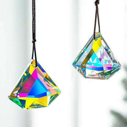 H&D HYALINE & DORA 1.9" Crystal Prisms Sun Catcher Set of 2 AB Colored Suncacther Indoor Window Prisms Suncatcher,Hanging Crystals for Windows Home Garden Decor