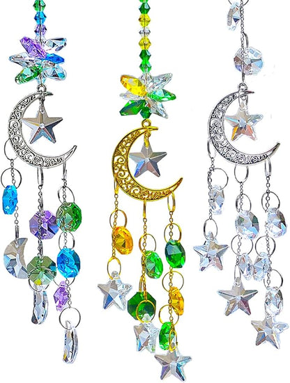 Hanging Crystal Suncatchers Window Prism 3 Pcs/3 Colors Moon and Star Prism SunCatcher Rainbow Maker Car Charm Mirror Accessories Mom Grandma Gifts KEINIA