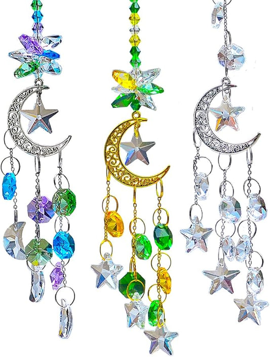 Hanging Crystal Suncatchers Window Prism 3 Pcs/3 Colors Moon and Star Prism SunCatcher Rainbow Maker Car Charm Mirror Accessories Mom Grandma Gifts KEINIA