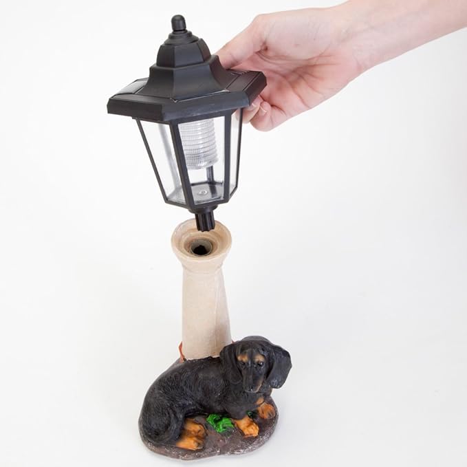 Bits and Pieces - Solar Dog Lantern-Solar Powered Garden Lantern - Resin Dog Sculpture with LED Light (Dachshund) - 13.5" Tall