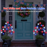 2 Packs Solar 4th of July Decorations Star Stake Lights, Waterproof Outdoor Red White and Blue Star Lights, 20LEDs with 3D Shaped Crystal Star Lights for Yard Garden Pathway Decorations