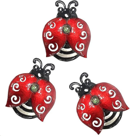 Metal Ladybugs Wall Art Decor, Large Ladybugs Wall Sculpture, Garden Decoration Hanging for Outdoor Garden Yard Lawn Patio, 9.5 * 7 Inch, 3 Pack, Gift for Family