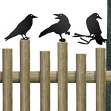 Black Metal Raven Decor ，3PCS Outdoor Raven Yard Fence Decorations ，Metal Birds Craft Ornaments Garden Fence Topper Outdoor Yard Art