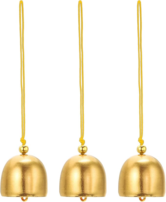PATIKIL 3 Pcs Wind Chime, Hanging Bells Temple Bells Retro Outdoor Hanging Metal Chinese Wind Chime Round for Outside Garden Camping, Gold Yellow