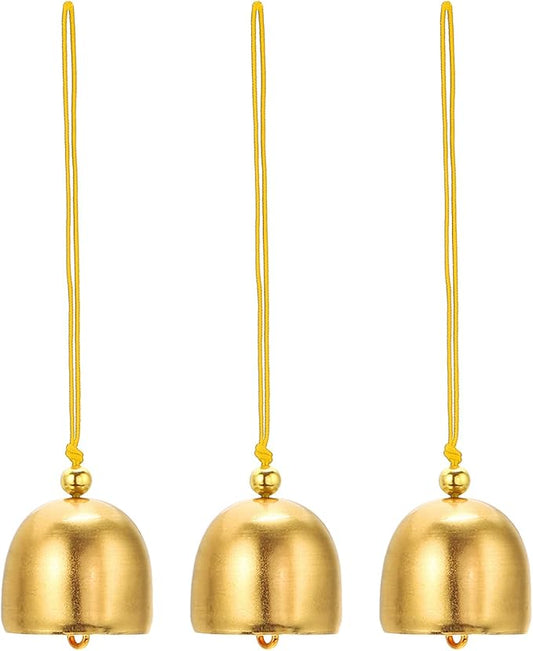 PATIKIL 3 Pcs Wind Chime, Hanging Bells Temple Bells Retro Outdoor Hanging Metal Chinese Wind Chime Round for Outside Garden Camping, Gold Yellow