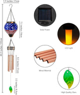 Starsoul Solar Wind Chimes for Outside, American Flag Hot Air Balloon with Flickering Flame Solar Wind Chime, Glass Windchimes Outdoors Garden Decor, Gift for Mother's Day Mom Grandma