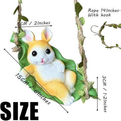 OULIGET Rabbit Statue Garden Outdoor,Swing Garden Hanging Rabbits Resin Home Decor,Charmingly Naive Animal Decoration Garden Decor for Patio Yard Lawn Fence Pathway Backyard
