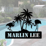 MeMate Flamingo Decor, Personalized Outdoor Metal Signs for Backyard, Porch, Deck - Custom Name Signs, Housewarming Gifts
