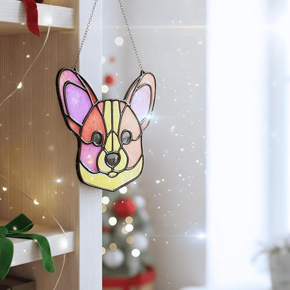 Corgi Dog Handmade Resin Suncatchers, Artisan Boho Sun Catcher Stained Glass Effect Window Hanging Garden Decor, Gift for Mother's Day Mom Grandma Wife Women