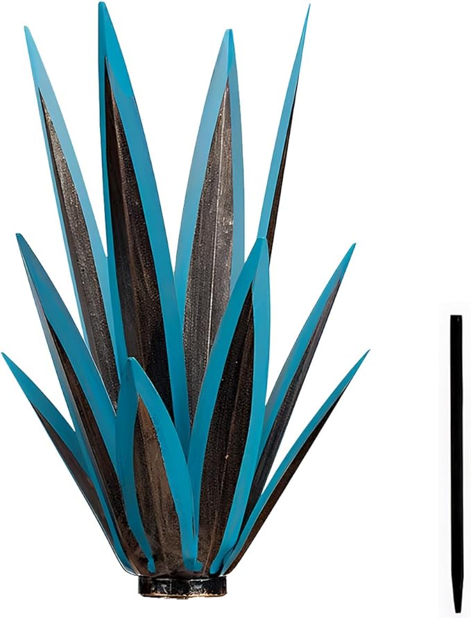 Large Tequila Rustic Sculpture, Wind Resistant Metal Agave Plants Garden Art for Outdoor Home Decor, DIY Hand Painted Metal Agave Yard Sculpture Statue Garden Lawn Ornament Gift (1, Blue)